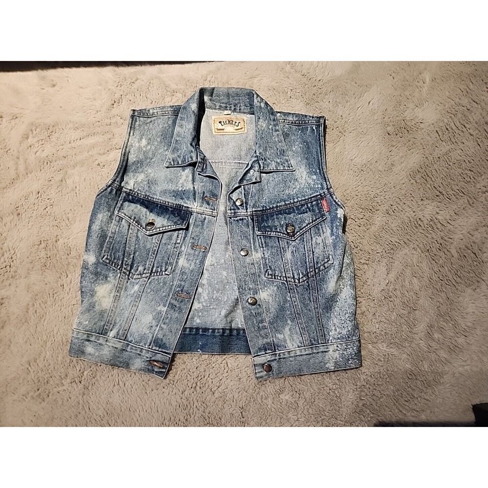 Vintage Tickets Light Blue Denim Jean Vest Size 3 Faded White Washed